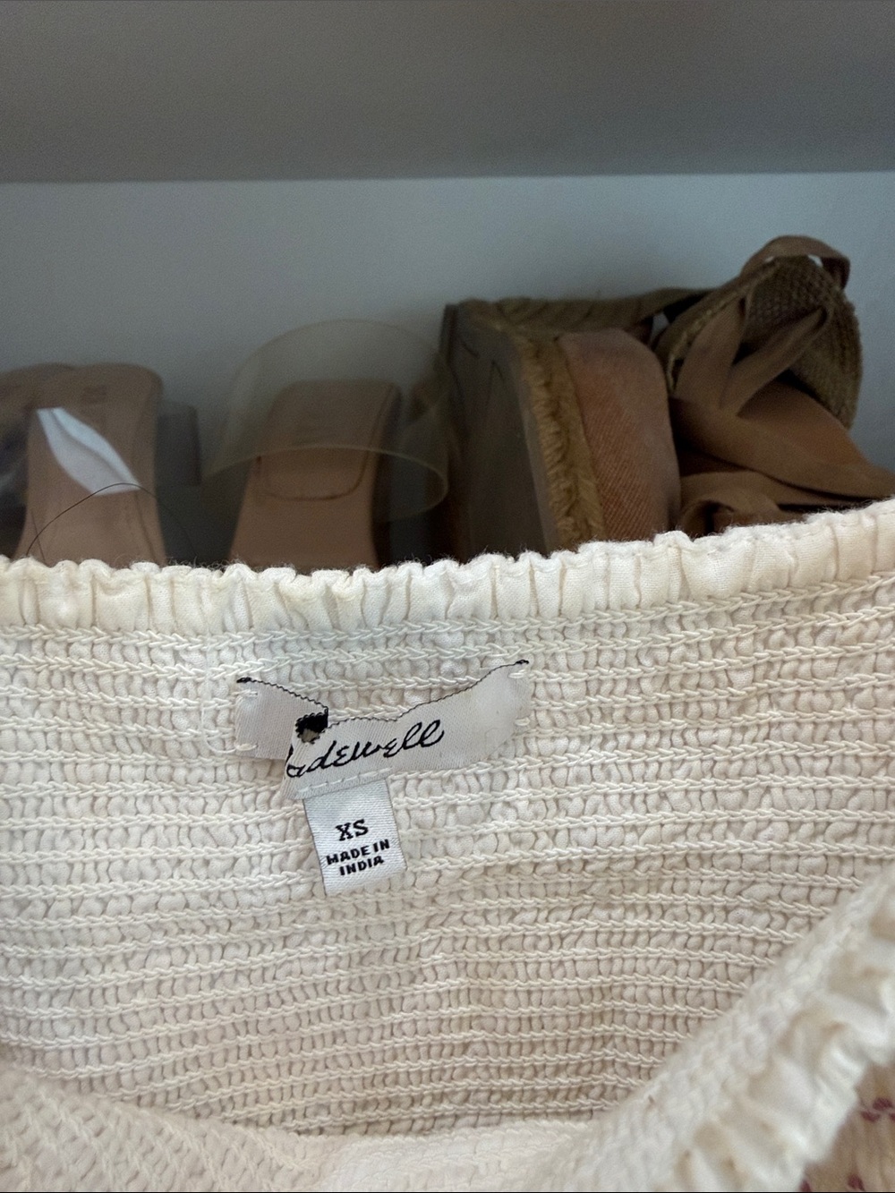 Madewell Cream Tiered Smocked Sundress with Pink Detail - Picture 2 of 5